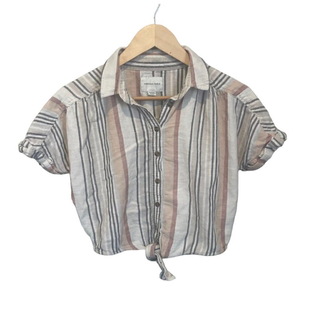 American Eagle Button Down Cropped striped Shirt Size XS top blouse collared